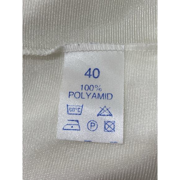 Vintage 60s Euro White Satin Nylon Scallop Lace Mini Slip Dress Women’s Size S - Picture 9 of 9